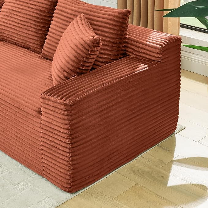 115" U-Shaped Cloud Sectional Couch, Modular Compressed Boneless Sectional Sofa W/Reversible Ottoman Chaise Lounge, Plush Corduroy Boneless Symmetrical Sofa for Living Room