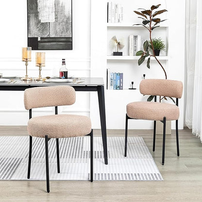 DYHOME Boucle Dining Chairs Set of 4, Upholstered Kitchen Dining Room Chairs, Side Chairs with Thick Cushions and Metal Legs for Kitchen Living Room, Camel Color