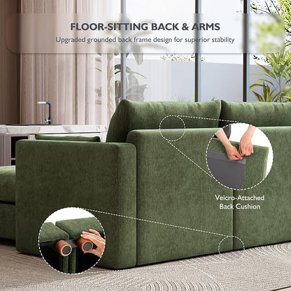 Ihanherry 152" Oversized Modular Sectional Sofa, Modern Cloud Couch with 4 Storage Ottoman, 8-Seat Comfy Chenille Deep Seat Sofa with 2 Pillows for Living Room, Green