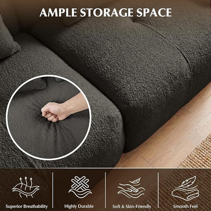 118'' Modular Sectional Cloud Couch Boneless Couches, Oversize Curved Sectional Couches for Living Room, Deep Seat Couch Lambswool Sofa with Ottoman & Throw Pillows, No Assembly, HR Foam