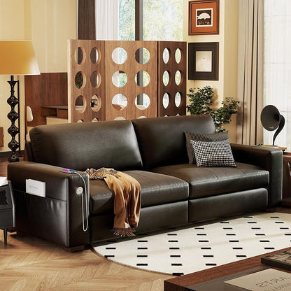 Hanherry Faux Leather 89" Sofa for Living Room, Modern Comfy Couch with Medium Firm Seat Cushion, Removable Cover,Wide Armrest,USB/Type-C Port,Couches for Small Space,Apartment