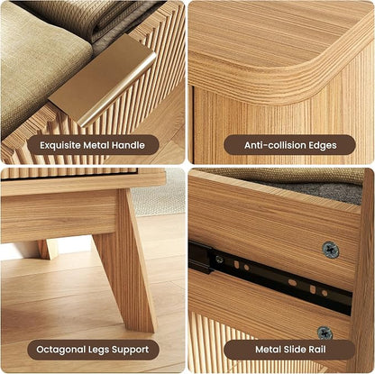 SUNWAVE 6 Drawer Dresser for Bedroom, 49.6" Wide Modern Fluted Dresser with Round Corner, Wood Chest of Drawers for Living Room (Oak)