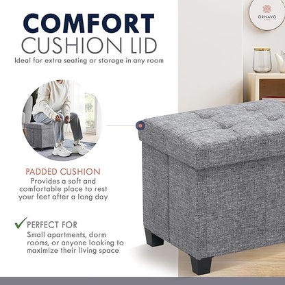 Ornavo Home Storage Ottoman Small Rectangle Ottoman with Legs, Foot Rest Stool Seat, Load up to 600 LB, for Living Room, Bedroom, Home Office, Dorm - 12 x 16 x 12, Gray