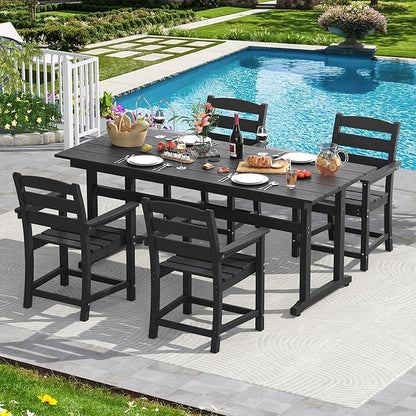 nalone 5-Piece Patio Dining Table Set, HDPE Outdoor Dining Sets with Table and 4 Chairs, Dining Furniture Set with Umbrella Hole (Black, 5 Pcs)