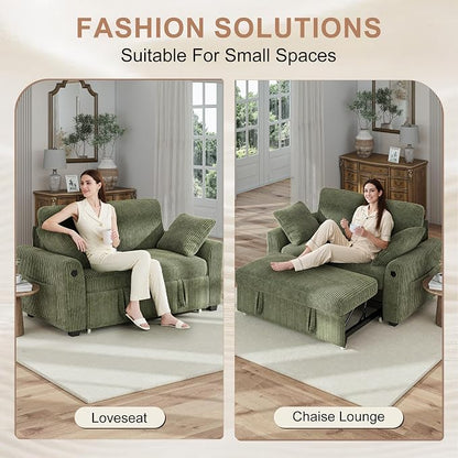 Hanherry 59" Loveseat Sofa with Pull Out Couch Bed, Corduroy 2-in-1 Convertible 2 Seater Sleeper Sofa with USB Charging,Comfy Love Seat for Small Spaces Living Room Apartment