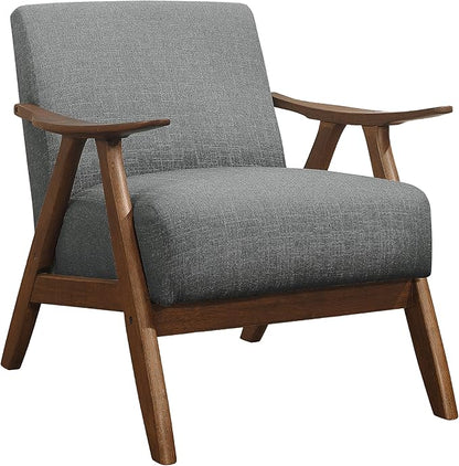 Lexicon Mid Century Modern Accent Chair with Solid Wood Frame in Walnut Finish, Upholstered Living Room Lounge Arm Chair, Thick and Comfy Innerspring Seat Cushion, Linen-Look Fabric, Gray