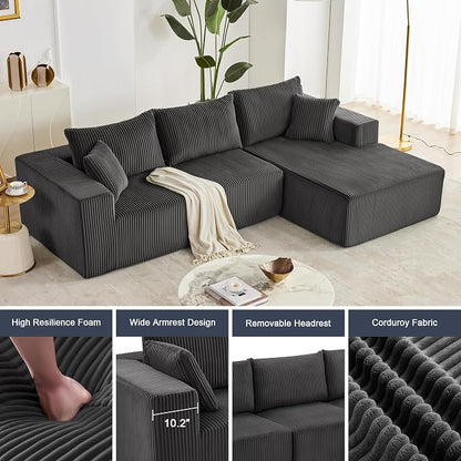 Weture 108” Modular Sectional Sofa, Cloud Sectional Couch with Deep Seat, Modern Modular L-Shape Sofa with Chaise,Upholstered Boneless Couches for Living Room Bedroom (Corduroy, Darkgrey)