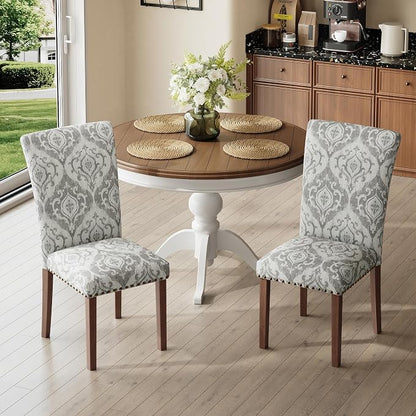 MALOL Dining Chairs Set of 6, High Back Dining Chair with Wood Legs and Nailhead Trim, Modern Padded Kitchen Room Chairs for Dining Room/Restaurant, White/Grey