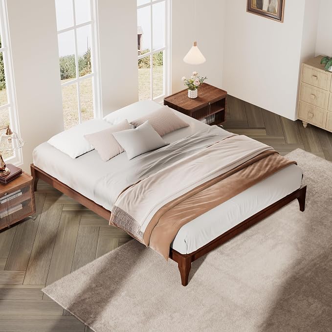 Merax King Size Solid Dry Bamboo Wood Platform Bed | Mid-Century Modern Bed Frame with Wood Slat Support, No Box Spring Needed, Easy Tool-Free Assembly, Chocolate