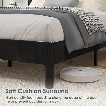 VECELO Queen Size Platform Bed Frame with Height Adjustable Upholstered Headboard, Modern Mattress Foundation,Strong Wood Slat Support, No Box Spring Needed, Easy Assembly,Black