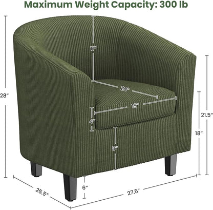 Topeakmart Corduroy Club Chair, Modern Accent Chair and Cozy Barrel Chair with Sturdy Wood Legs for Living Room Bedroom Reception Room, Dark Green