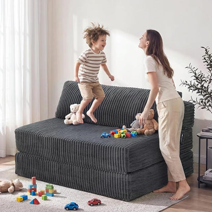 Convertible 4-in-1 Folding Sofa Bed 54" Loveseat Boneless Sleeper Chair Couch Foldable Chaise Lounger & Mattress Pocket Coils+Foam Medium Support, Portable No Assembly for Living Room/Bedroom, Full XL
