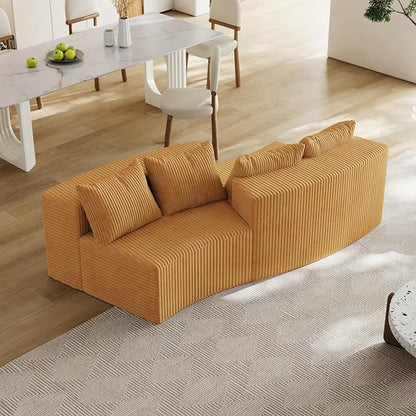 KEIKI Corduroy Curved Sectional Sofa, 2 Seater Symmetrical Modular Semi Circular Couch, Deep Seat Tufted Corner Sofa for Living Room, Lobby, Yellow
