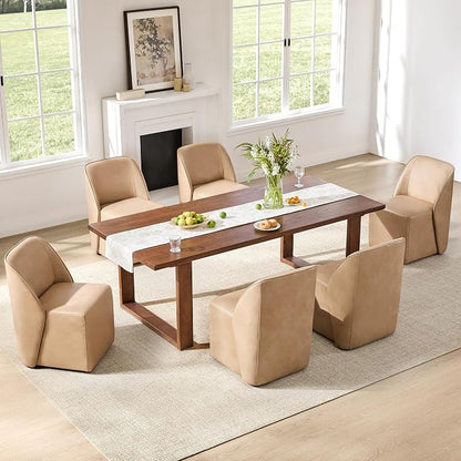 Watson & Whitely Leather Rolling Dining Chairs with Casters, Set of 2, Tan | Upholstered Seat, Removable Rollers, Modern Style, Armless Chairs for Dining Room, Living Room, Bedroom