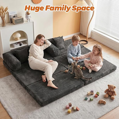 6-in-1 Boneless Couches L-Shaped Modular Sectional Sofa | Cloud Couch Sectional & Tri-Folding Mattress | Corduroy Pet-Friendly Convertible Sofa Bed with 800LB Capacity Apartment, Guest Room
