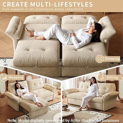 81.5'' Full Sleeper Sofa, Pre-Assembled, Chenille Pull Out Couches Bed, 3-in-1 Convertible Sofa, Adjustable Backrest, Small Loveseat for Small Space, Living Room, Apartment, Chenille Beige