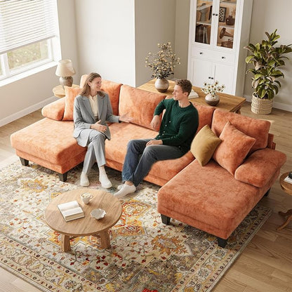Txtin's Sleeper Sofa with Pull Out Couch Bed | 112 Inch Couches for Living Room | U-Shaped Convertible Sofa Bed | Chenille Orange
