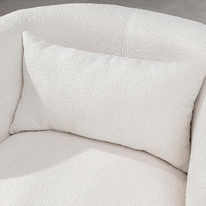 KINWELL 34" Wide Boucle Swivel Barrel Chairs Set of 2, No Assembly Round Upholstered Armchairs Accent Chairs Single Sofa Chair with Toss Pillow for Living Room and Bedroom, Beige