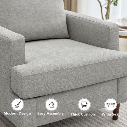 Weture Mid-Century Accent Chair,Modern Linen Fabric Armchair for Living Room,Comfy Upholstered Reading Accent Chairs for Bedroom,Single Sofa Chair with Wood Legs (Light Grey, 1 Pack)