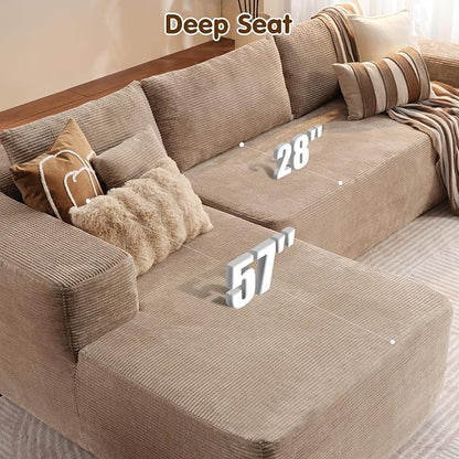 ovios 104" Cloud Boneless Couch with L-Shape Chaise,Modern Sectional Modular Sofa with Deep Seat, Upholstered Couches for Living Room Bedroom,No Assembly Required, Camel (Corduroy Fabric)