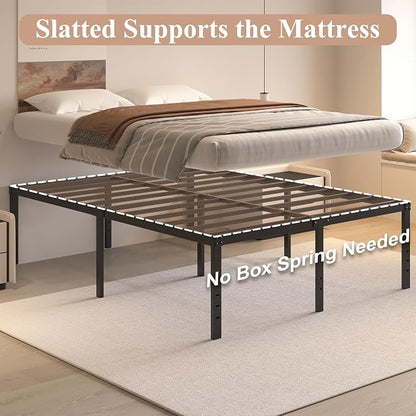 HOBINCHE 20 Inch Queen Size Bed Frame, No Box Spring Needed, Heavy Duty Black Metal Platform Mattress Foundation with Steel Slats, Non-Slip Noise Free Easy Assembly, Large Storage