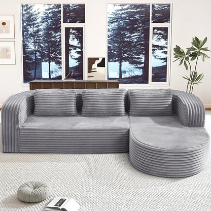 Hobestluk Modular Sectional Sofa Couches L-Shape Couch 3 Seat Modular Sofa Memory Foam Sectional Couches for Living Room, Cloud Couch (Round Lightgrey, 96", Right Hand Facing)