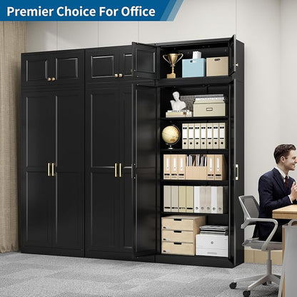 86" Tall Black Metal Storage Cabinet with Doors and 4 Adjustable Shelves, Heavy Duty Steel Pantry Cabinet for Garage, Kitchen, Extra Large Industrial Cupboard (2 Packages)