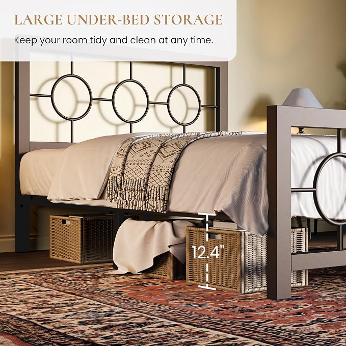 SHA CERLIN Twin Metal Bed Frame with Vintage Circular Design Headboard and Footboard, No Box Spring Required, Easy Assembly, Noise-Free,Brown