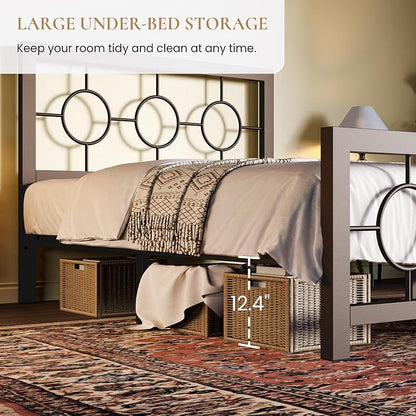 SHA CERLIN Twin Metal Bed Frame with Vintage Circular Design Headboard and Footboard, No Box Spring Required, Easy Assembly, Noise-Free,Brown