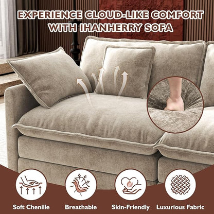 Ihanherry 114" V-Shaped Modern Sofa Modular Sectional Luxurious and Comfortable with Corner Section, 5-Seat Chenille Deep Seat Sofa with 5 Pillows for Living Room, Bedroom and Apartment, Sand