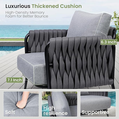 Jocoevol Outdoor Patio Sofa Set 5-Piece, Outdoor 4-Seat Couch Set with Coffee Table, Waterproof Thick Cushion Patio Conversation Set, All Weather Outdoor Furniture for Deck, Lawn, Balcony
