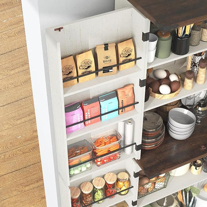 71" Tall Kitchen Pantry Cabinet, Farmhouse Tall Kitchen Storage Cabinet with Adjustable Shelves & 4 Barn Style Doors, Wooden Storage Cabinet for Kitchen, Dining Room, Living Room, Bathroom, Office