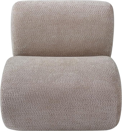 Merax 28" Modern Curved Boucle Accent Chair with Solid Wood Base, Mid-Century Armless Upholstered Slipper Lounge Chair for Living Room, Bedroom, Reading Nook, Natural + Almond