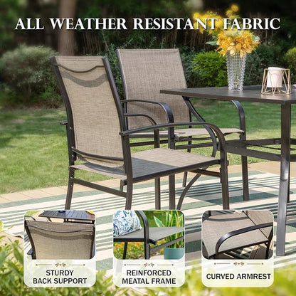 HERA'S HOUSE 9 Pieces Patio Dining Set, 8 x Brown Textilene Patio Chairs and 1 x 83 Large Rectangle Dining Table, Outdoor Furniture Set for Deck Garden Backyard Lawn Poolside