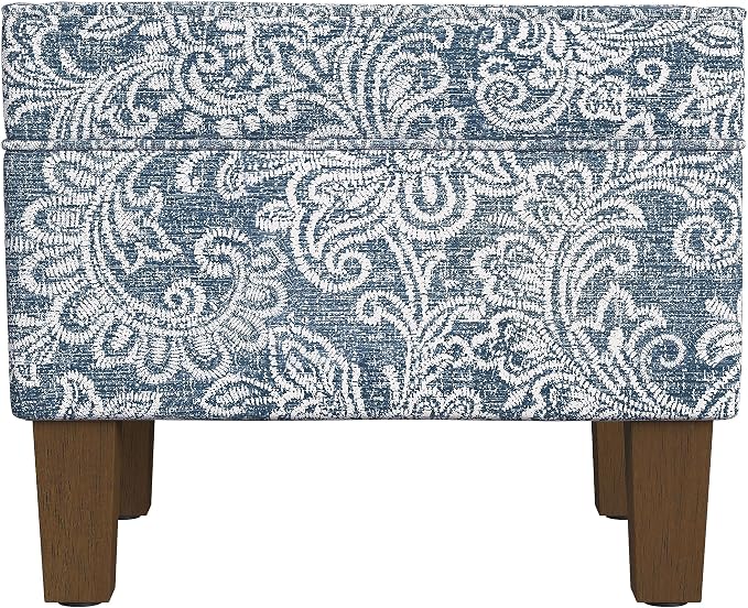 HomePop 22" Modern Rectangular Storage Ottoman - Blue Denim Jacobean Print