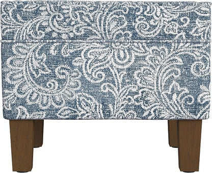 HomePop 22" Modern Rectangular Storage Ottoman - Blue Denim Jacobean Print