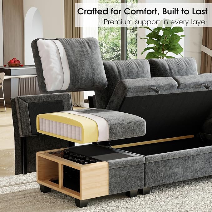 107.8" Oversized Modular Sectional Sofa with Pull Out Bed, 9 Seat U Shaped Sectional Sleeper Sofa with 291L Storage, Convertible Cloud Couch Bed, Sectional Couches for Living Room, Apartment (Gray)
