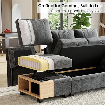 86" Modular Sectional Sleeper Sofa with Pull Out Bed, L Shaped 5 Seat Couch with 151L Storage, Convertible Cloud Couch Bed, Sectional Couches for Living Room, Apartment (Gray)