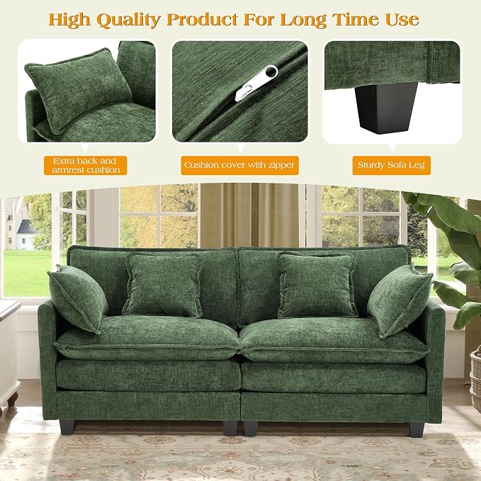 77.6" Modular Sectional Sofa,Loveseat Couch for Living Room, Modern Deep Seat Sofa 2 Seater Chenille Fabric Comfy Cloud Couches with Throw Pillows for Apartment,Small Spaces
