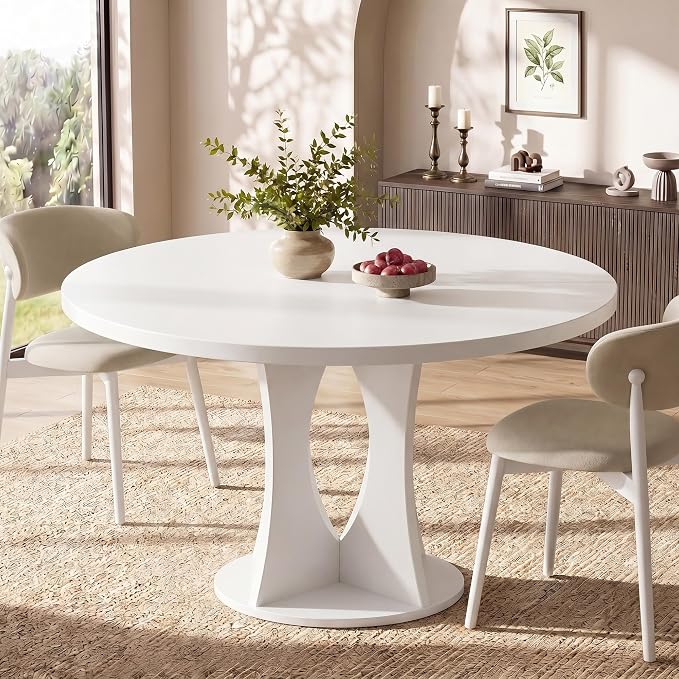 Einhomn 47.2-inch Round Dining Table, Kitchen Table for 4-6, Farmhouse Circle Dining Room Table, Space Saving Wood Kitchen & Dining Room Furniture, White