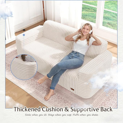 ZurNesfure Sofa Couch Cloud 3-Seater Memory Foam Couch with Pillow No Assembly Required, Modern Couch with Removable Washable Cover Boneless Sofas for Living Room Bedroom Apartment (White,3-Seater)