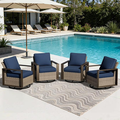 Joyside Outdoor Patio Swivel Rocker Chairs Set, 4 Pieces Wicker Rattan Chairs with Metal Wide Armrest, Thick Cushions and Deep Seating for Garden, Backyard, Porch, Deck