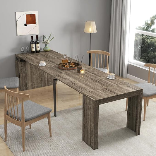 24"-118" Extendable Dining Table with Storage for 2-12 People, Modern Space-Saving Extra Long Wood Folding Table with USB & AC Outlets, Multifunctional Conference Meeting Table, Oak