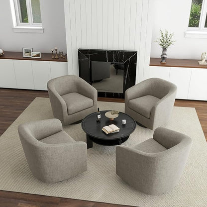 360° Swivel Barrel Accent Chair Armchair, Round Club Arm Chair in Fabric for Lving Room, Modern Upholstered Small Bedroom Single Sofa Seat - Khaki, Set of 4