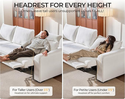 Oversized Modular Sectional Sofa with Double Power Recliner, Cloud Reclining Couch with Headrest, Storage Drawer Charging Cup Holders, Deep L-Shaped 6 Seater with Corner, Chenille, White