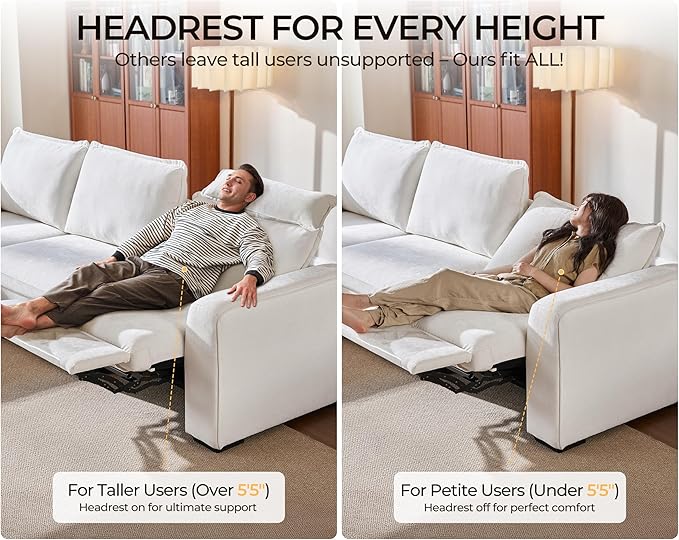 174.4'' Oversized Modular Power Recliner Sofa with Headrest, Deep Cloud Couch with Table, Charging Cup Holders, Convertible U-Shaped 6-Seater Sectional with 2 Storage Ottomans, Chenille, White