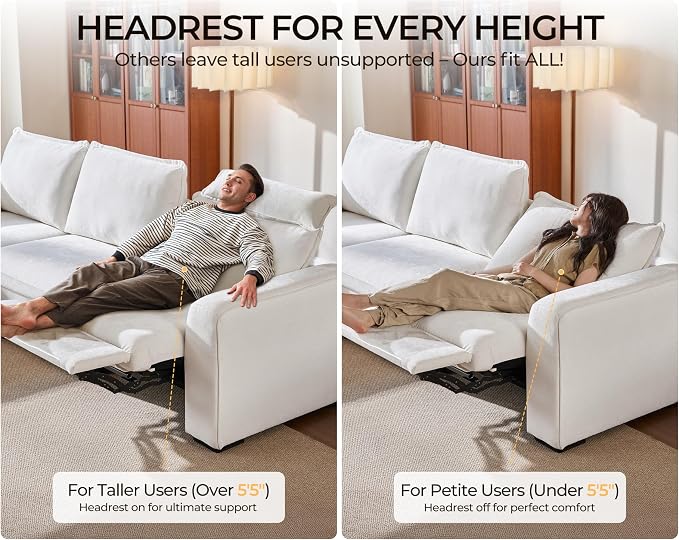 Oversized Modular Sectional Sofa with Power Recliner, Plush Cloud Couch with Headrest, Convertible Deep L-Shaped 6 Seater with Corner and Storage Ottoman, Chenille, White