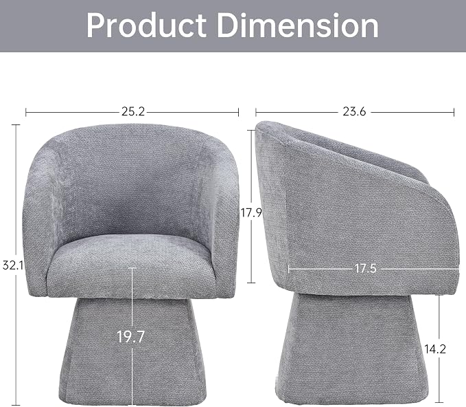 VKNOW Upholstered Swivel Dining Chairs Set of 4, Modern Dining Room Chairs with Barrel Back, Accent Arm Chair for Dining Room, Living Room, Bedroom, Vanity, Gray