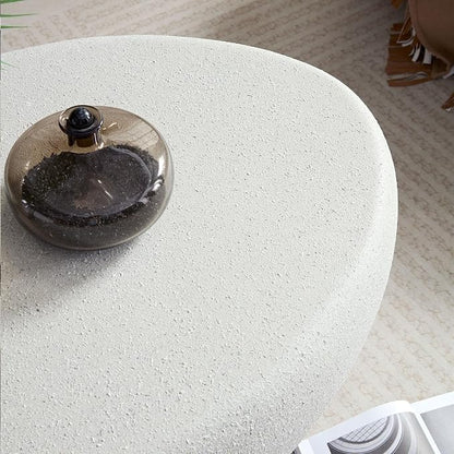 43.3" Faux Stone Oval Coffee Table, Modern Travertine Coffee Table, Small Accent Irregular Concrete Center Table, Contemporary End Side Table for Living Room Office Apartment, No Assembly