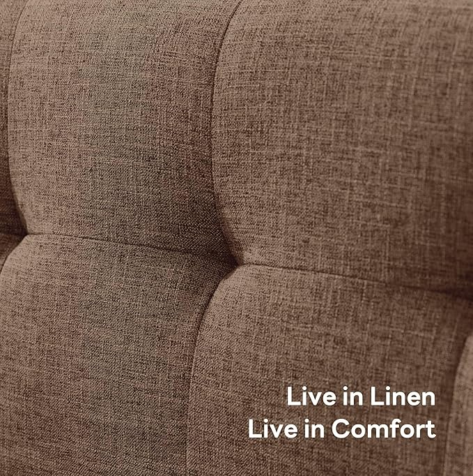 Tbfit 56" W Loveseat Sofa, Mid Century Modern Decor Love Seat Couches for Living Room, Button Tufted Upholstered Small Couch for Bedroom, Solid and Easy to Install Love Seats Furniture, Brown